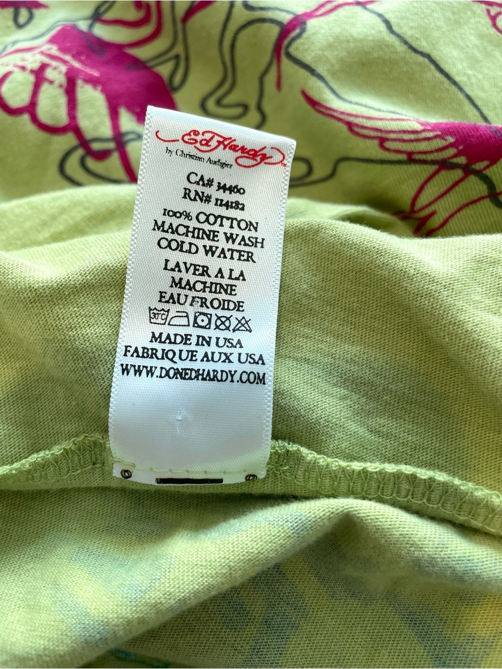 Ed Hardy Y2K Olive Green Long Sleeve Graphic Tee with Multicolor Swallow - Picture 5 of 10